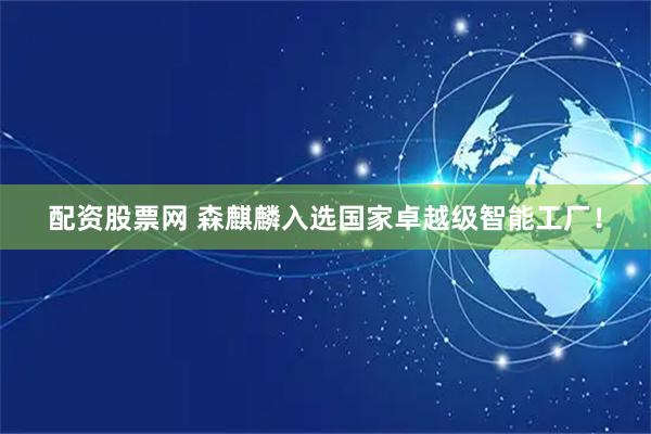 配资股票网 森麒麟入选国家卓越级智能工厂！